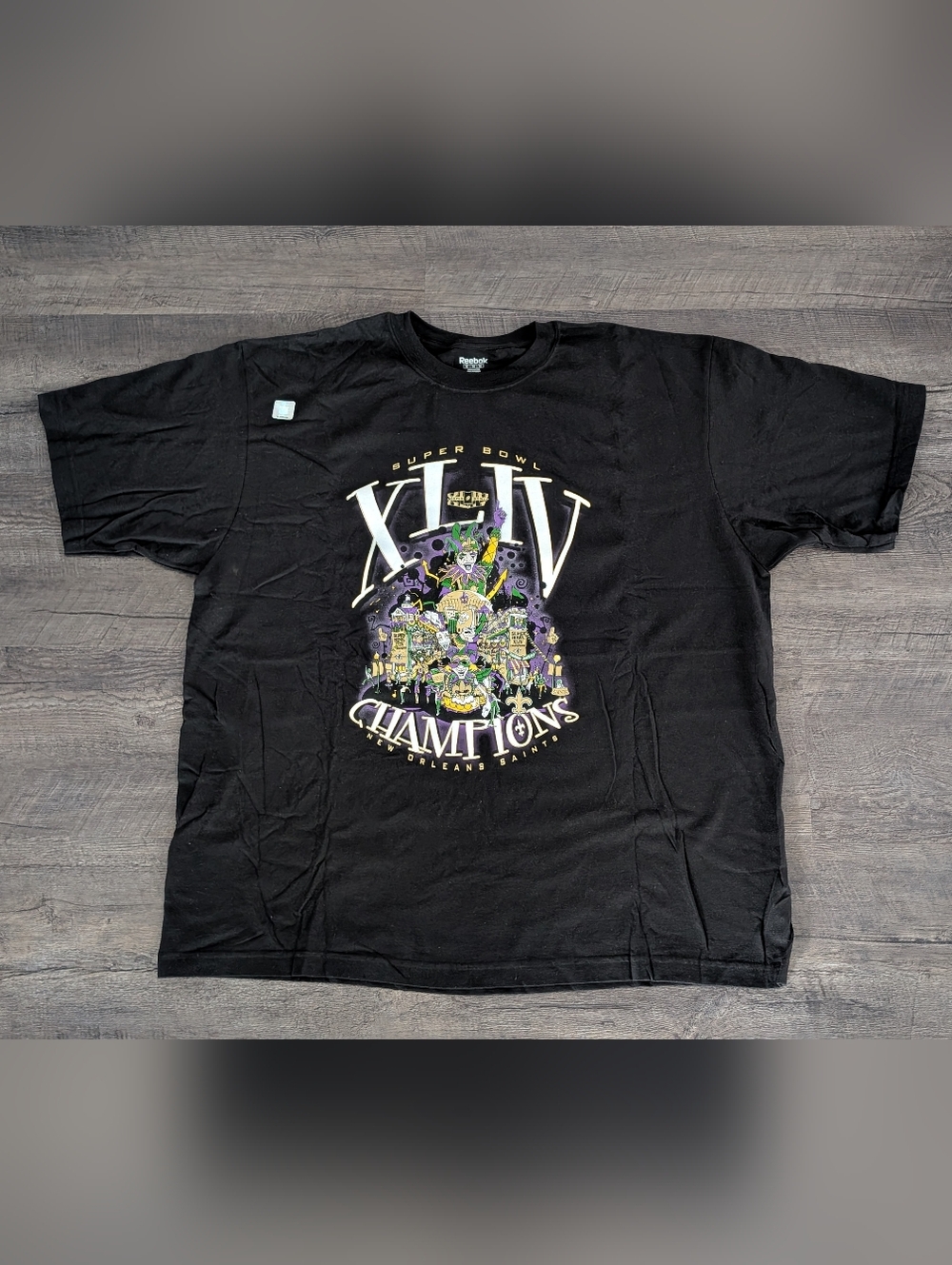 New Reebok New Orleans Saints Super Bowl XLIV Fat Tuesday T-Shirt Size Adult XXL